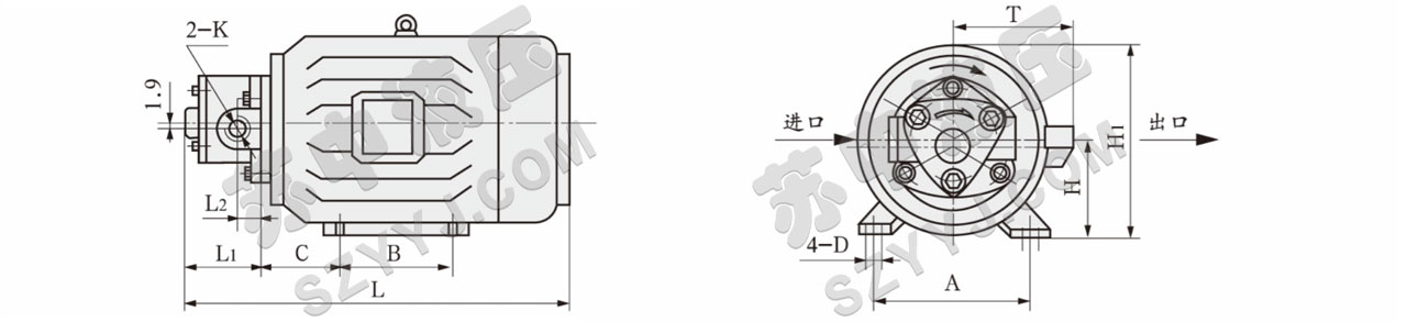 RHB型润滑摆线齿轮油泵电机组外形尺寸